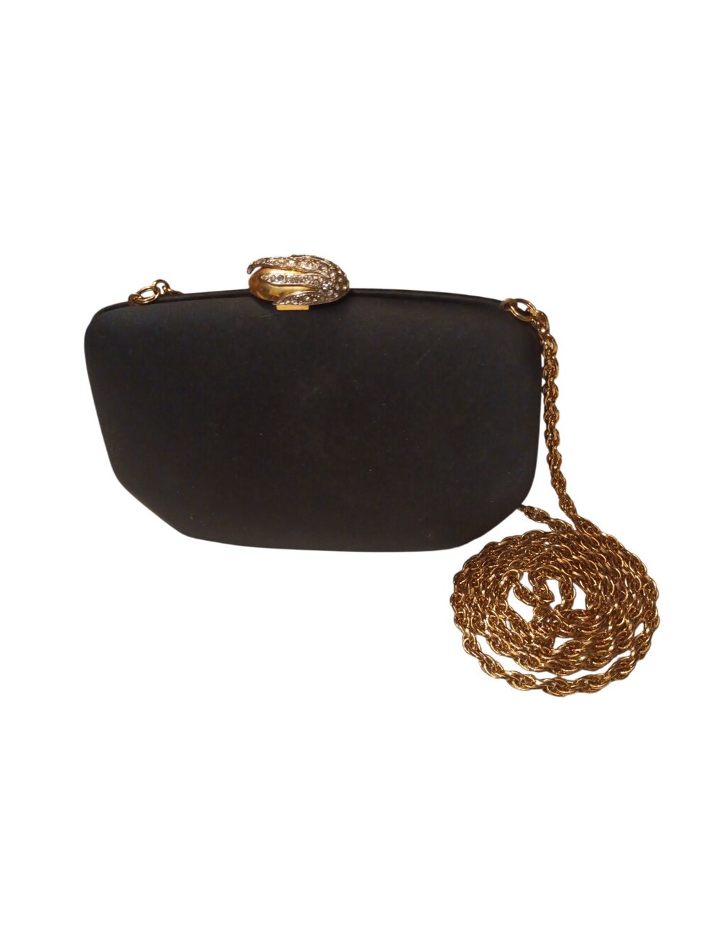 Rodo Italy Black Satin Evening Clutch with Gold Chain